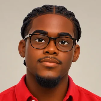 Portrait de Kossi Abiwu, lunettes et chemise rouge